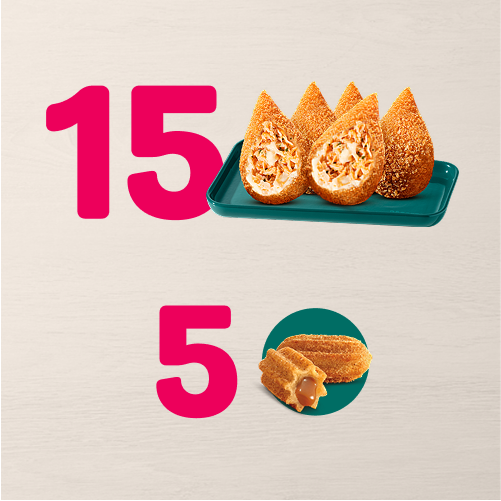 Que tal um combo irresistível? 15 Minicoxinhas Clássicas + 5 Minichurros de Doce de Leite por um preço especial. Venha garantir essa delícia e aproveite cada mordida!