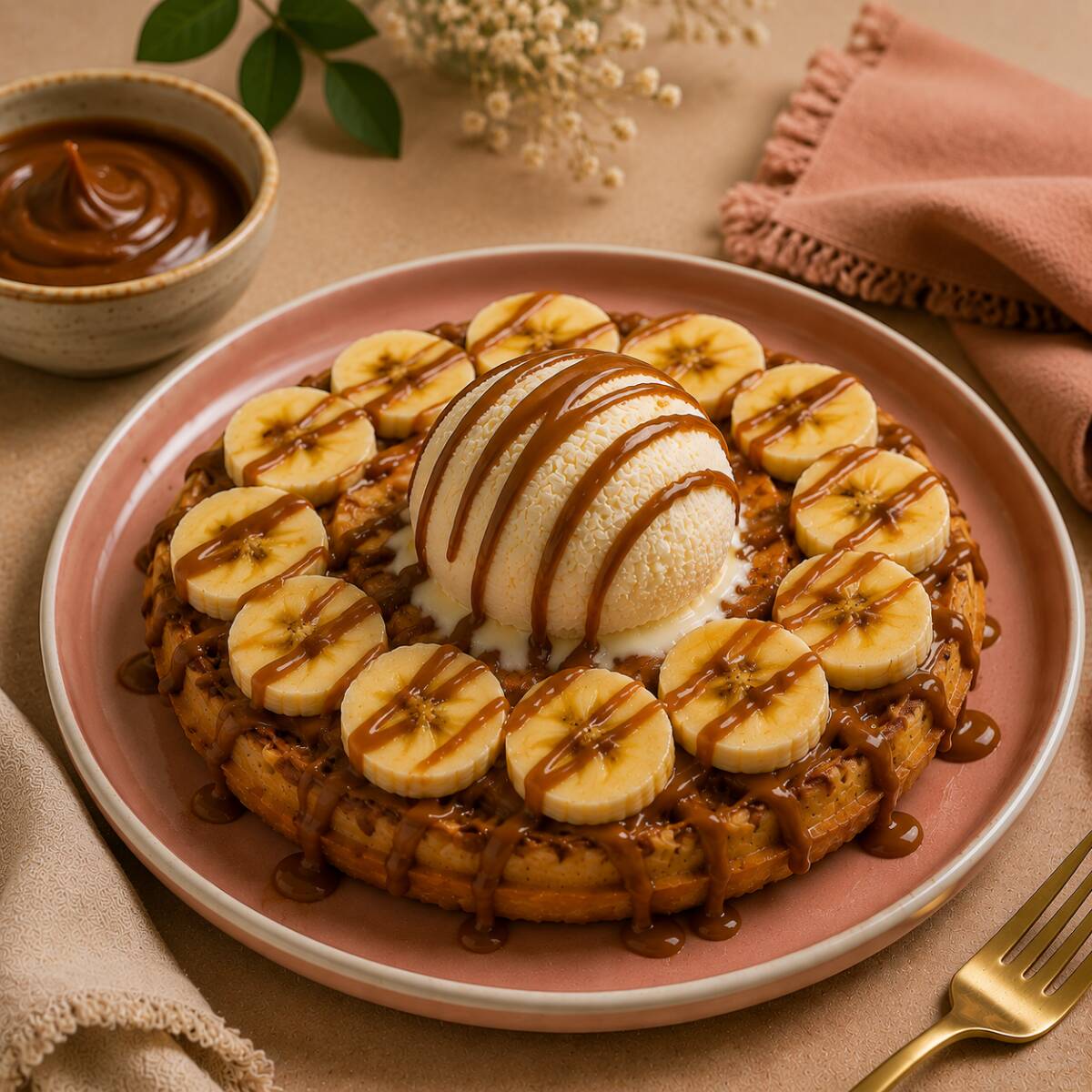 Waffle Arequipe y Banano