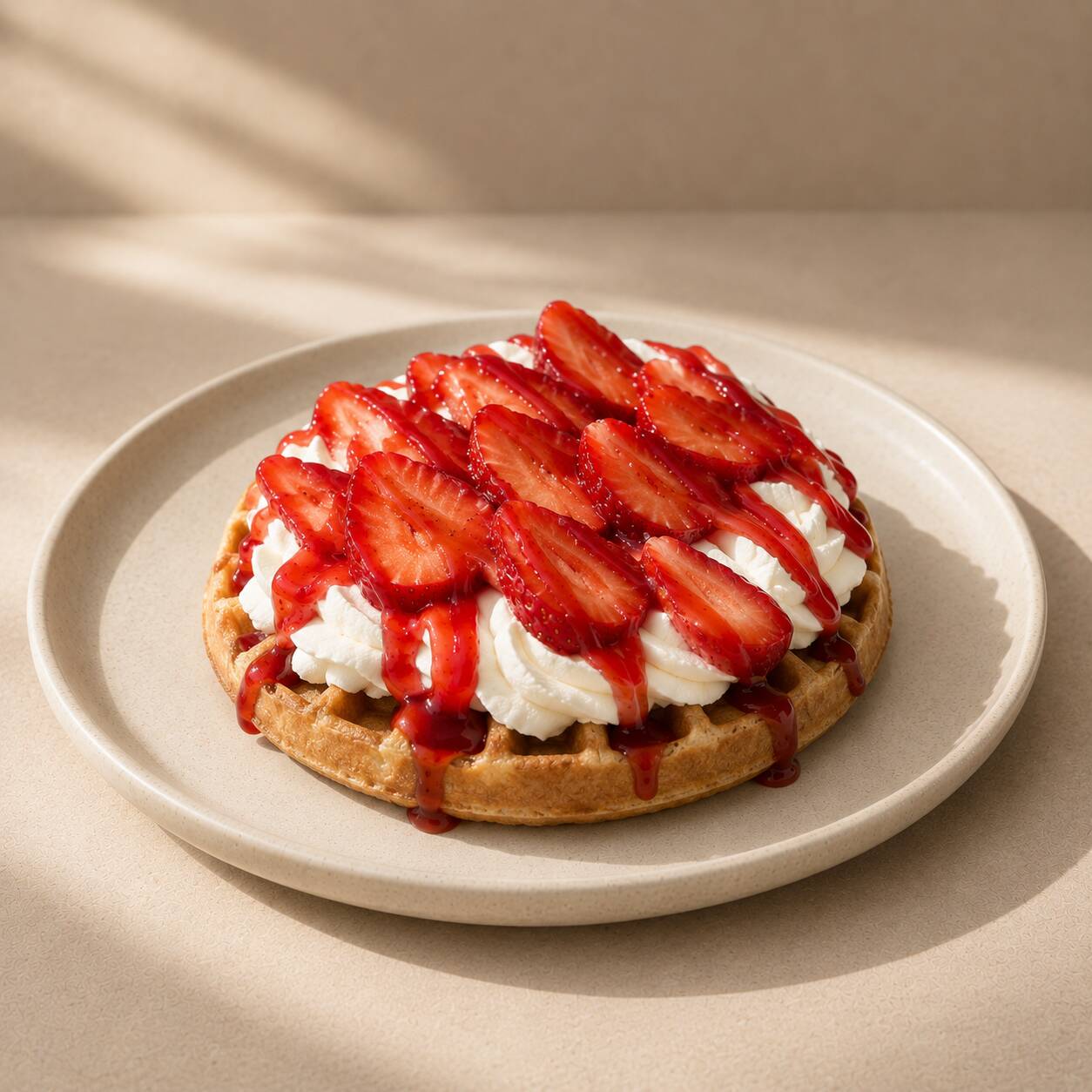 Waffle - Morangos e Calda de Morango
Waffle preparado com massa dourada e macia, coberto com chantilly e morangos frescos fatiados. Finalizado com uma deliciosa calda de morango.