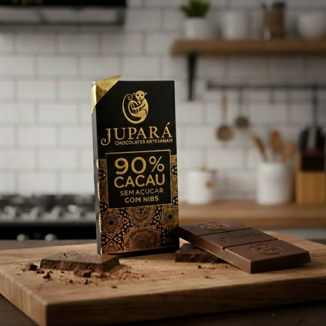 Para quem quer SABOR, PRAZER E SAÚDE. Ingredientes: Massa de cacau artesanal, edulcorante Maltitol, pedaços de grãos de cacau torrados, manteiga de cacau e leite em pó.