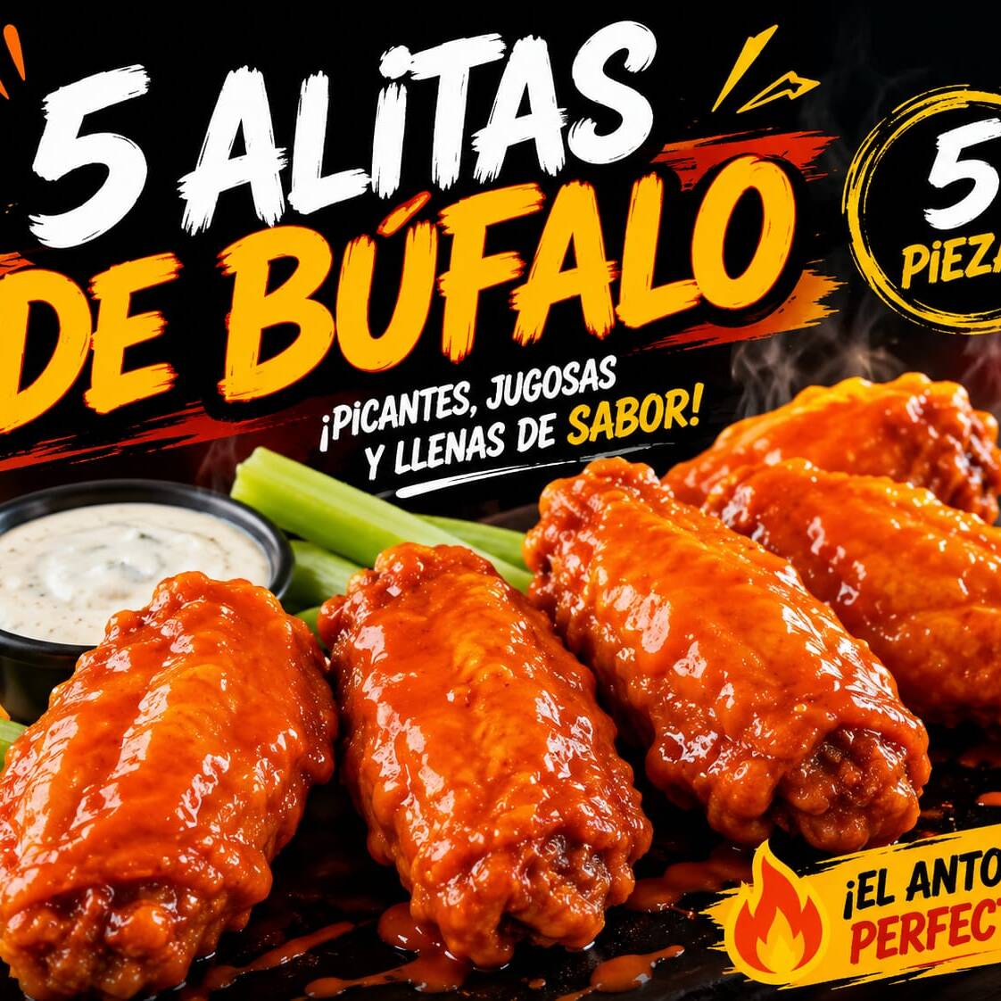 Paquete de 5 alitas de búfalo más papas