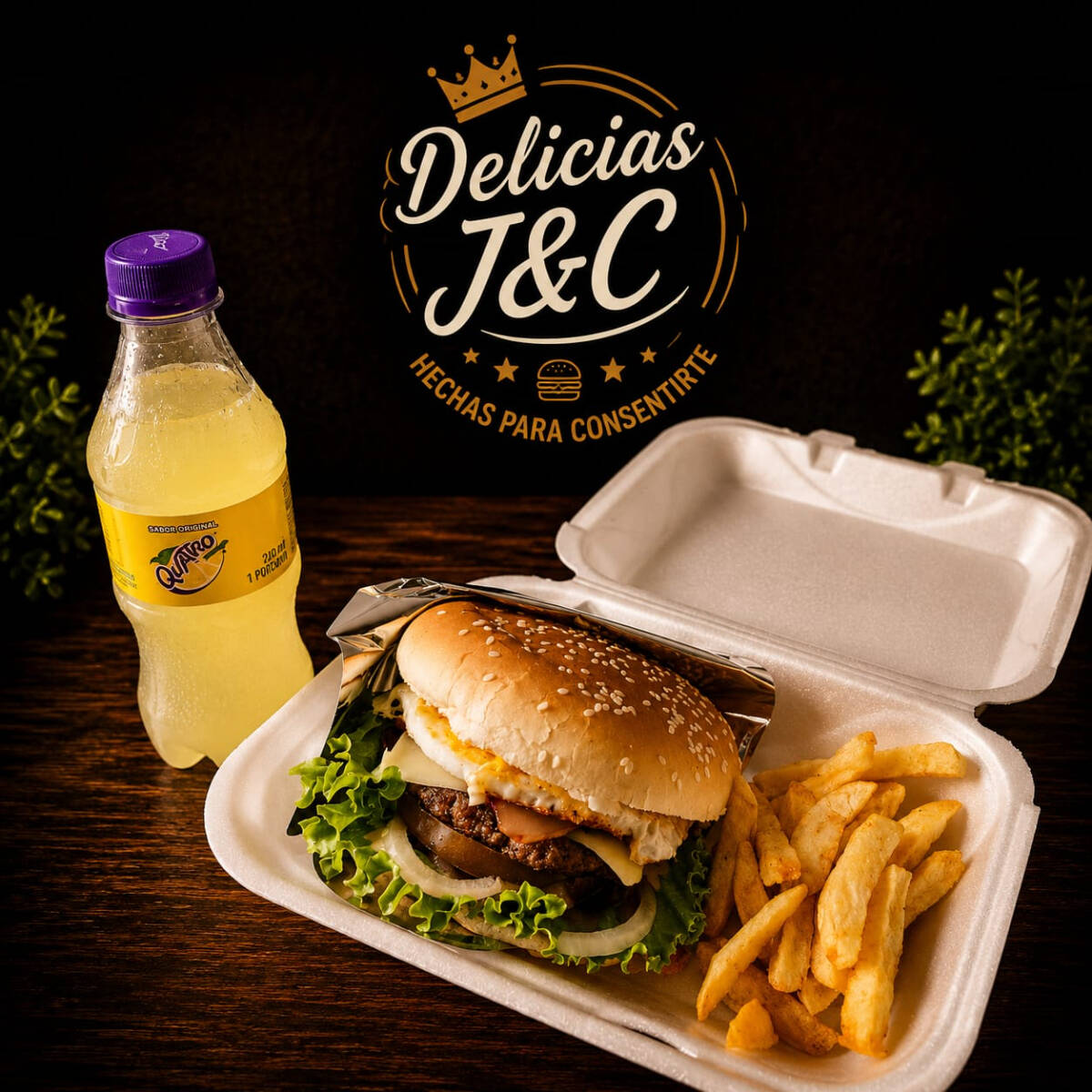 HAMBURGUESA DE LA CASA EN COMBO QUATRO