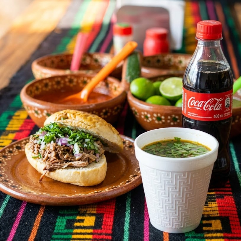 2Torta de birria+2Vaso de consomé+2Cocacola 400ml