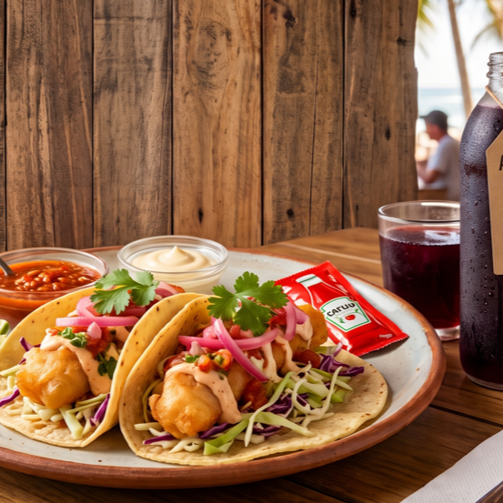 Tacos de Pescado + Agua del Dia