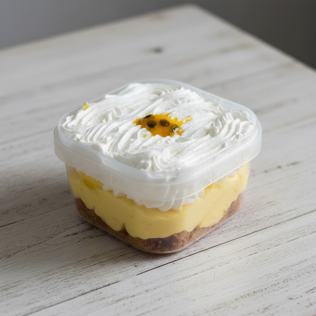 Refrescante e saborosa tortinha de maracujá com farofa de biscoito crocante, mousse caseiro de maracujá e finalizado com chantilly. Ótima opção para quem quer degustar um docinho na medida certa, embalagem de 150ml.