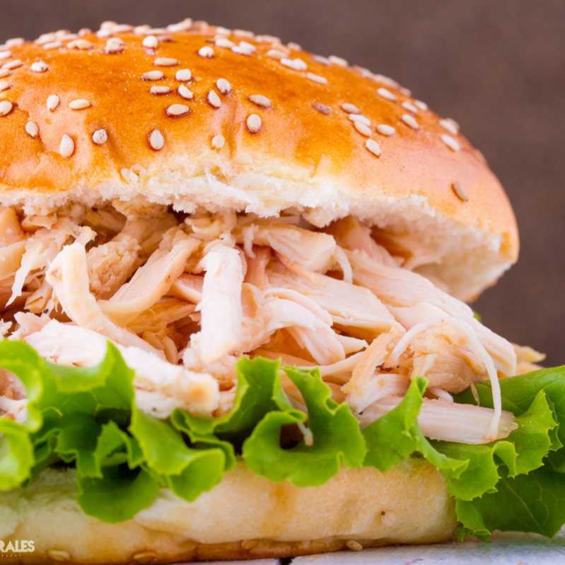 Hamburguesa de Pollo Deshilachado con Papas Fritas