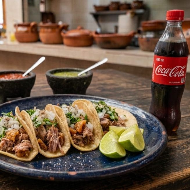 4 Tacos de Carnitas con Refresco