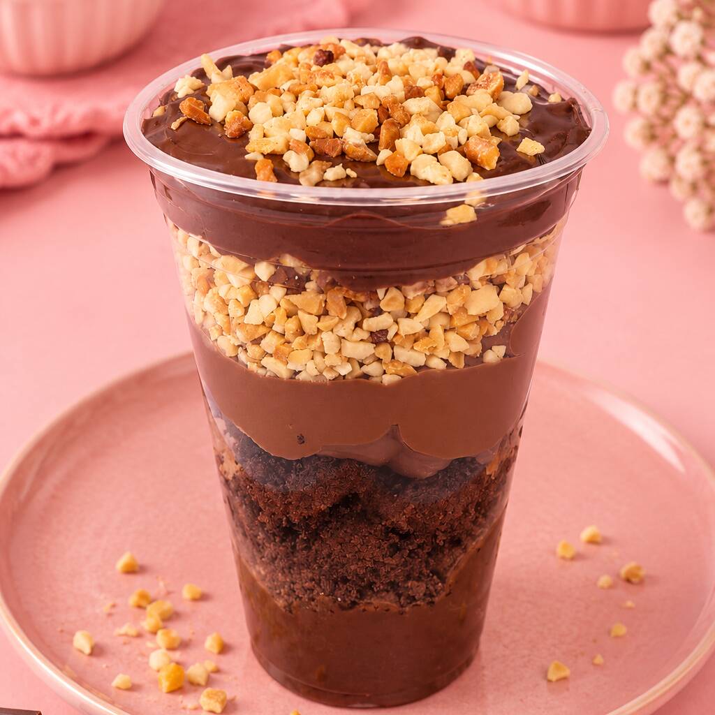 Copo da felicidade Tipo Ferrero Rocher 300ml - Creme de chocolate, creme de avelã , brownie e amendoim 300ml