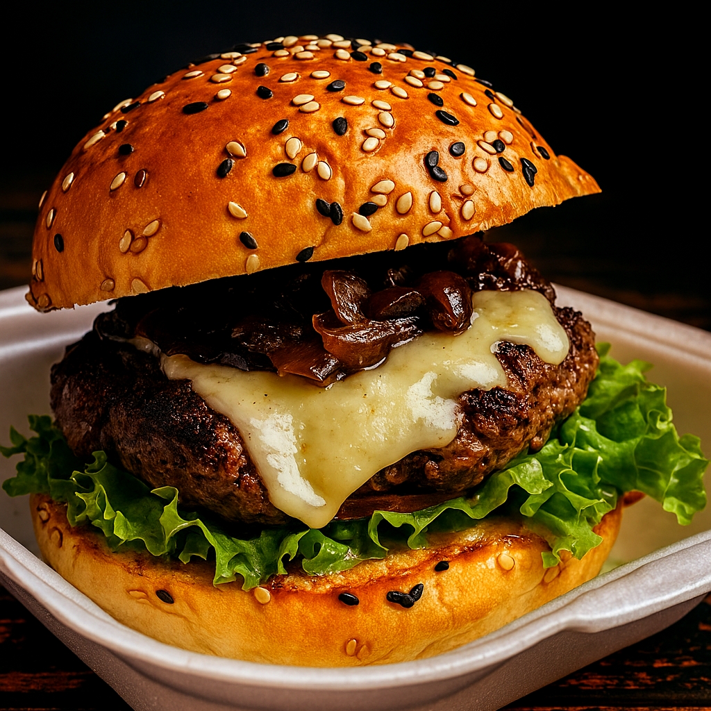 Pão de hambúrguer, blend 160g, queijo, farofa de bacon, cebola caramelizada, molho da casa, alface e tomate.