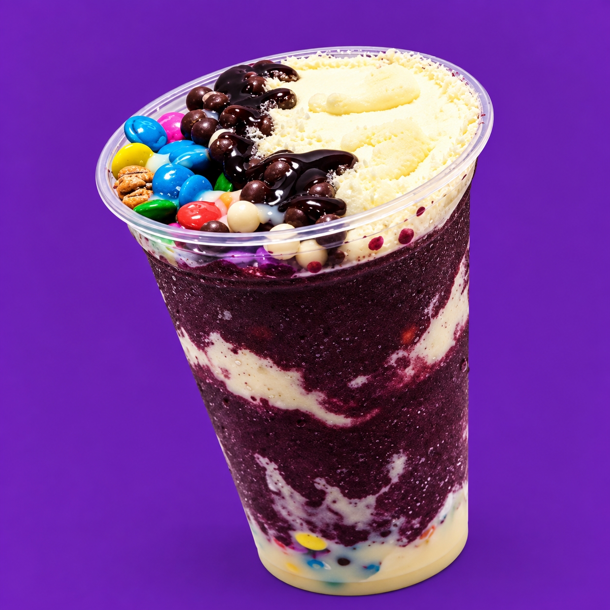 O nosso campeão de vendas! Açai legitimo,super cremoso,batido,na consistência perfeita e sem cristais de gelo. Monte do seu jeito: escolha até 5 Complementos Grátis para deixar o seu copo perfeito.