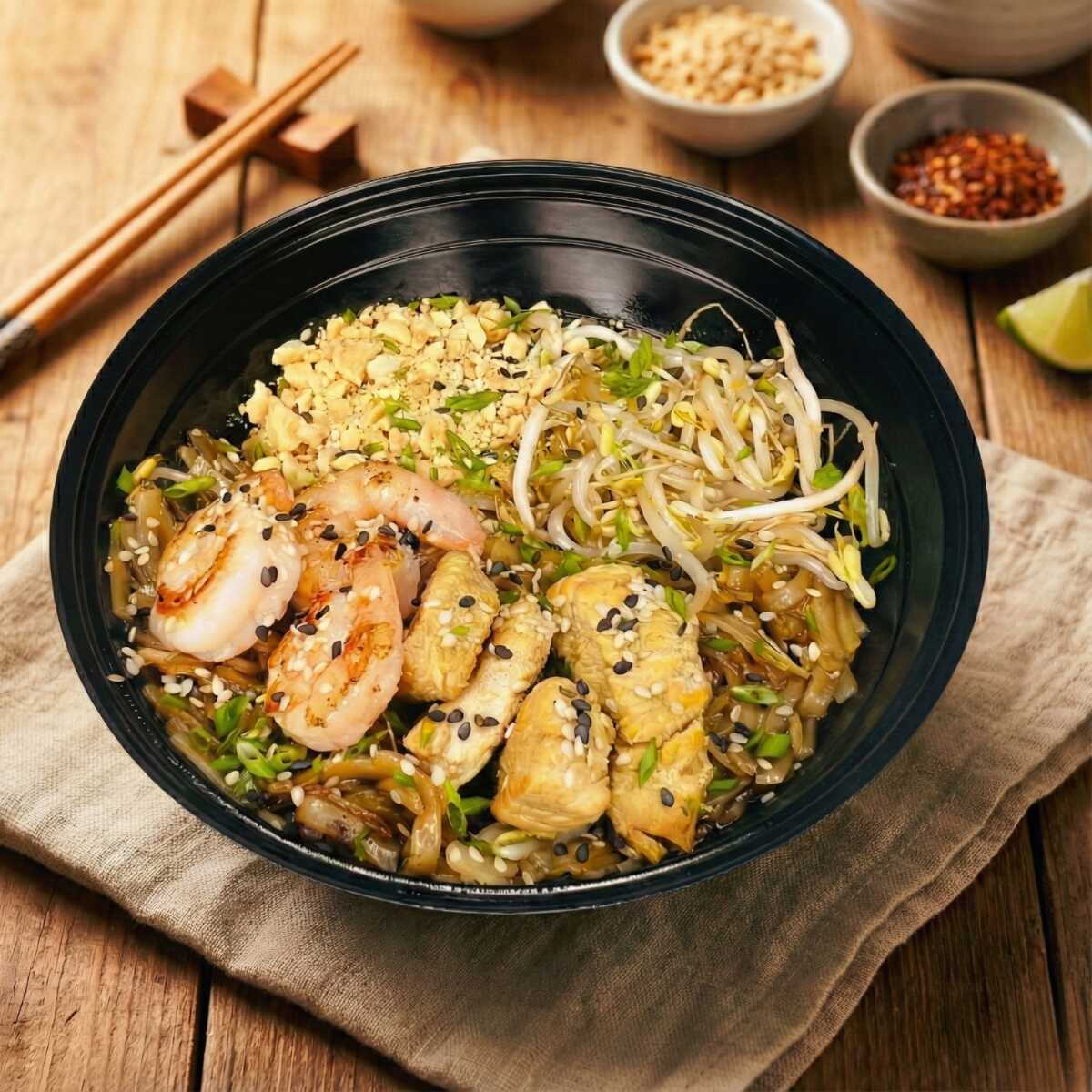 Pad Thai con Pollo y Camarones