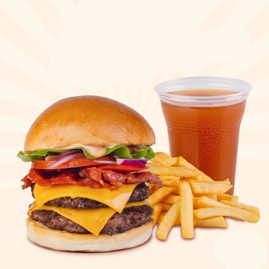 1 Hamburguesa Doble + Papas + Tea helado (Durazno)