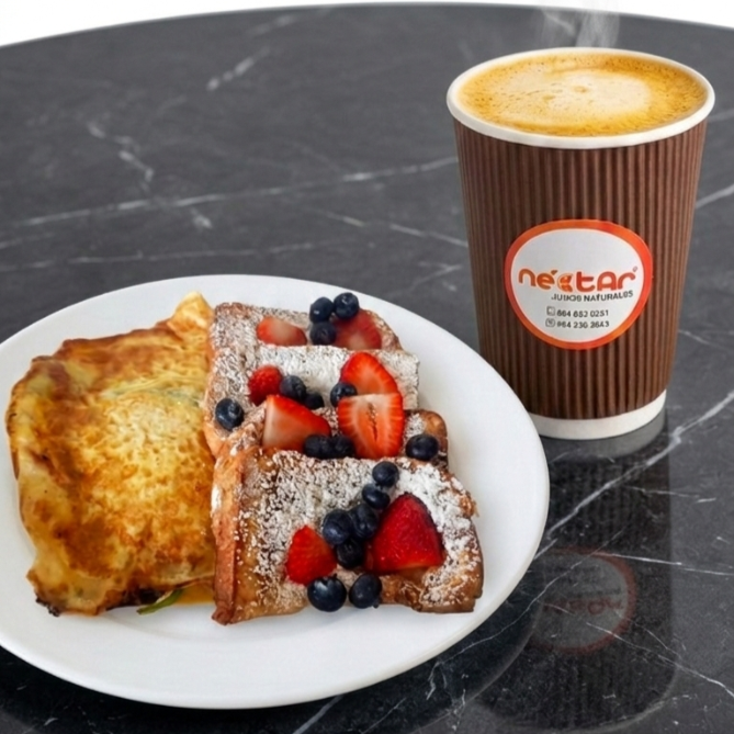 Omelette de Nopal o Pimientos + Capuchino Nectar