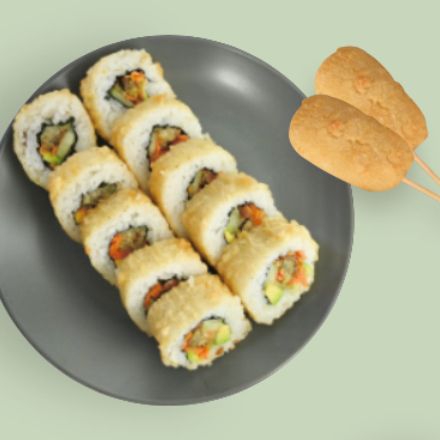 COMBO VEGGIE 🥑 Falafel Roll + 2 Kushiage de Queso