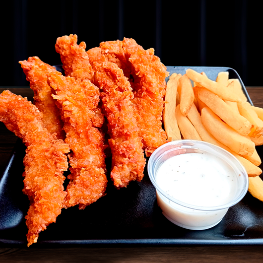 8 Tiras Crispy con Papas Francesa