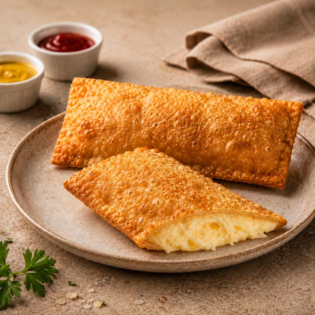 Recheado com Requeijão e Mussarela em uma sequinha, frito na hora. A opção correta para quem não abre mão de queijo no pastel.