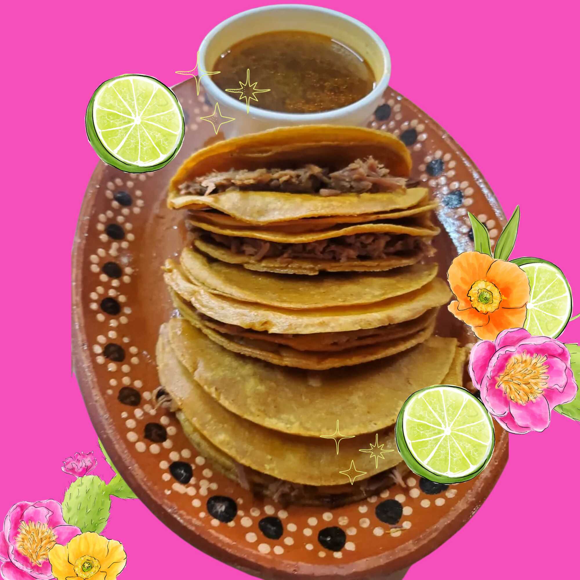 4 TACOS DORADOS SIN QUESO + CONSOME 8 Oz
