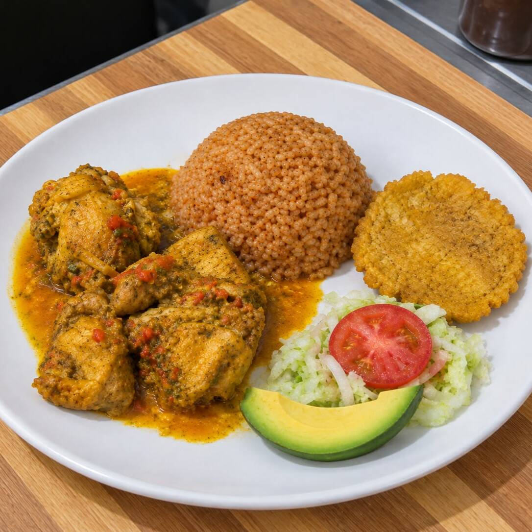 Gallina Criolla Guisada en Zumo de Coco