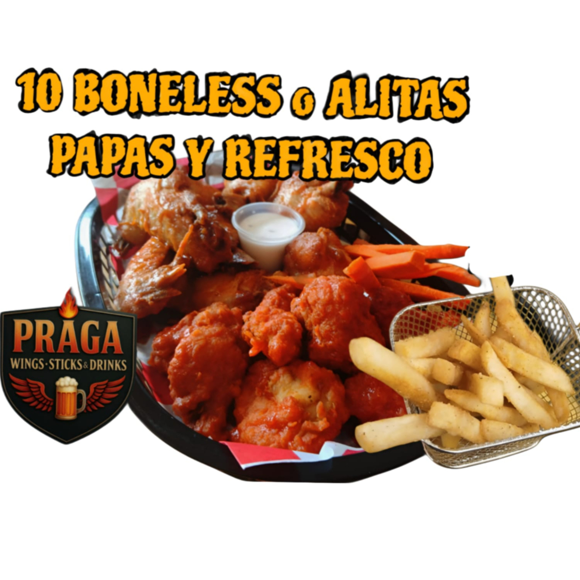 10 Boneless con Papas y Refresco