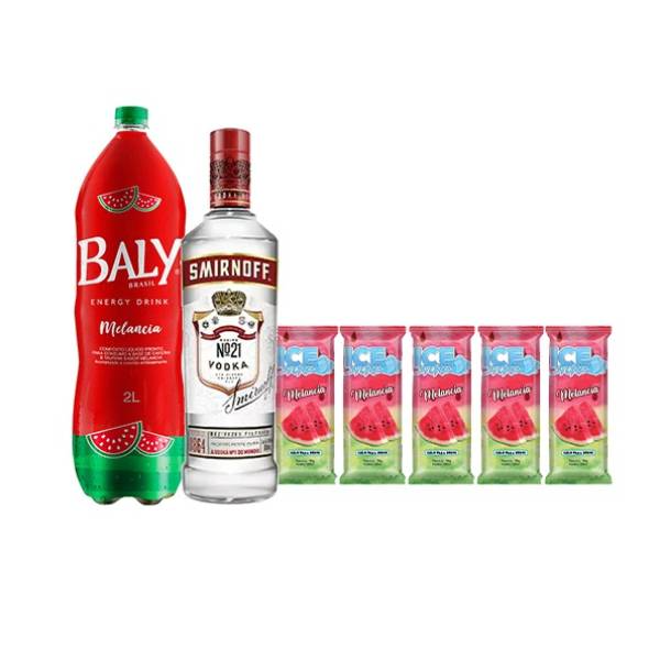 1 SMIRNOFF TRADICIONAL 998ml
1 ENERG. BALY MELANCIA 2L QUENTE
5 ICE STONE MELANCIA