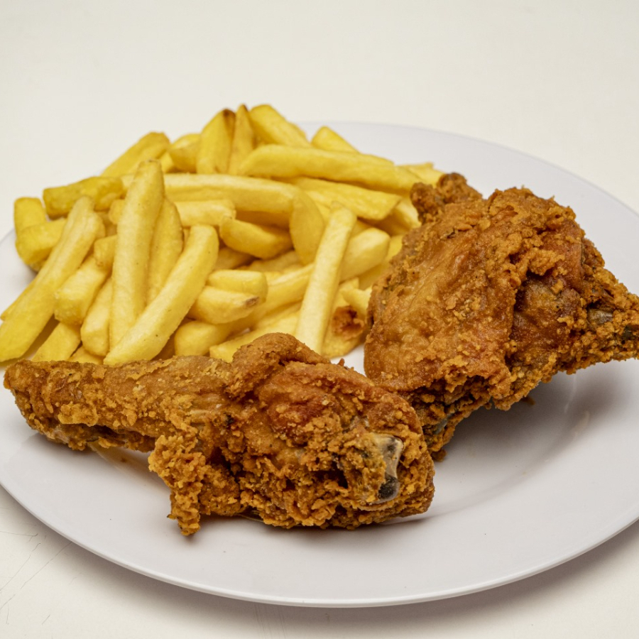 Pollo Frito 1/4 Muslo + Papas Fritas