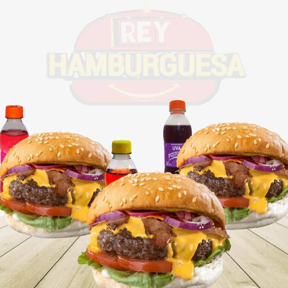Tres Hamburguesas Cheddar & Gaseosas