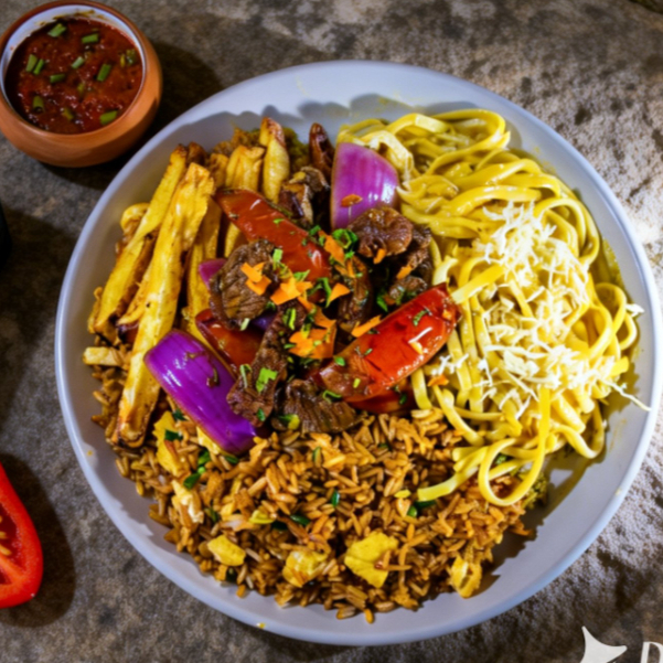 Lomo Saltado + Tallarín a la Huancaína + Chaufa