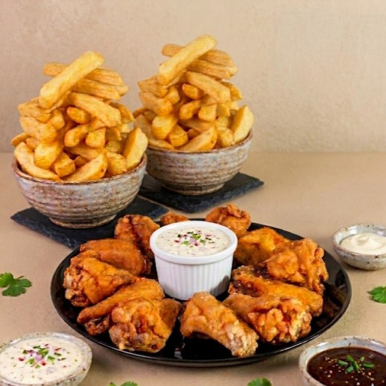18 Alitas y Papas Fritas