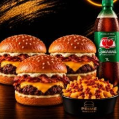 3 Lanches bacon (pão gergelim, carne, queijo e bacon) + 1 Batata cheddar e bacon + 1 Pepsi 1L