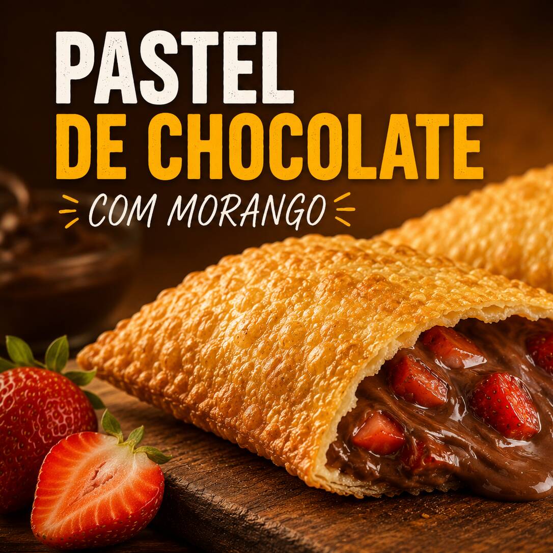 Pastel de Chocolate com Morango: Massa crocante e sequinha. Preparado na hora para unir o doce do chocolate com o sabor irresistível do morango. Uma opção perfeita para quem quer uma deliciosa sobremesa. Se você está em Osasco e ama pastel doce, aproveite para conhecer nossos combos e outros sabores do cardápio.