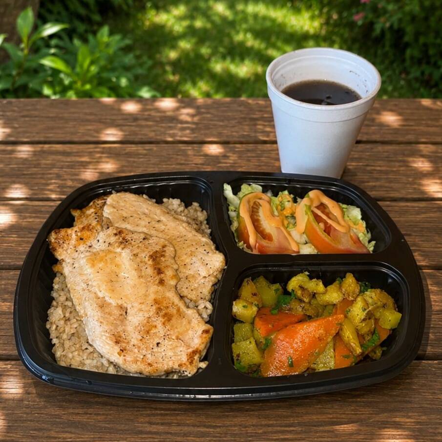 Uma refeição leve, equilibrada e cheia de sabor! Frango grelhado, acompanhado de arroz (integral ou branco), legumes selecionados, salada fresca com molho light e opção de adicionar feijão. Perfeito para quem busca uma alimentação saudável sem abrir mão do sabor.
