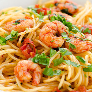 Pasta al Ajillo con Camarones