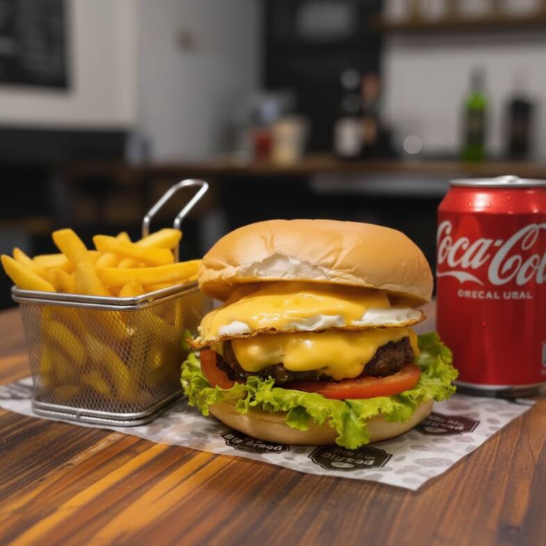 Pão de Hamburguer,Hamburguer, queijo, ovo e maionese+coca 350ml