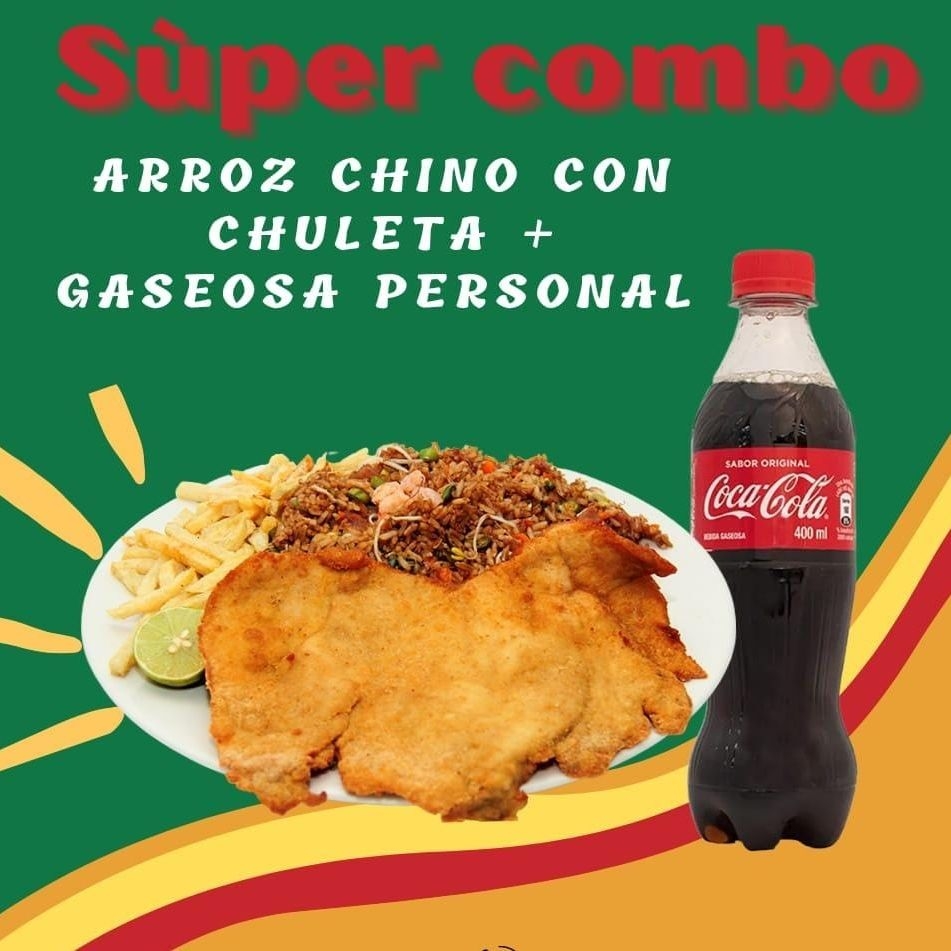 Combo Personal Chino con Chuleta Papas y Gaseosa