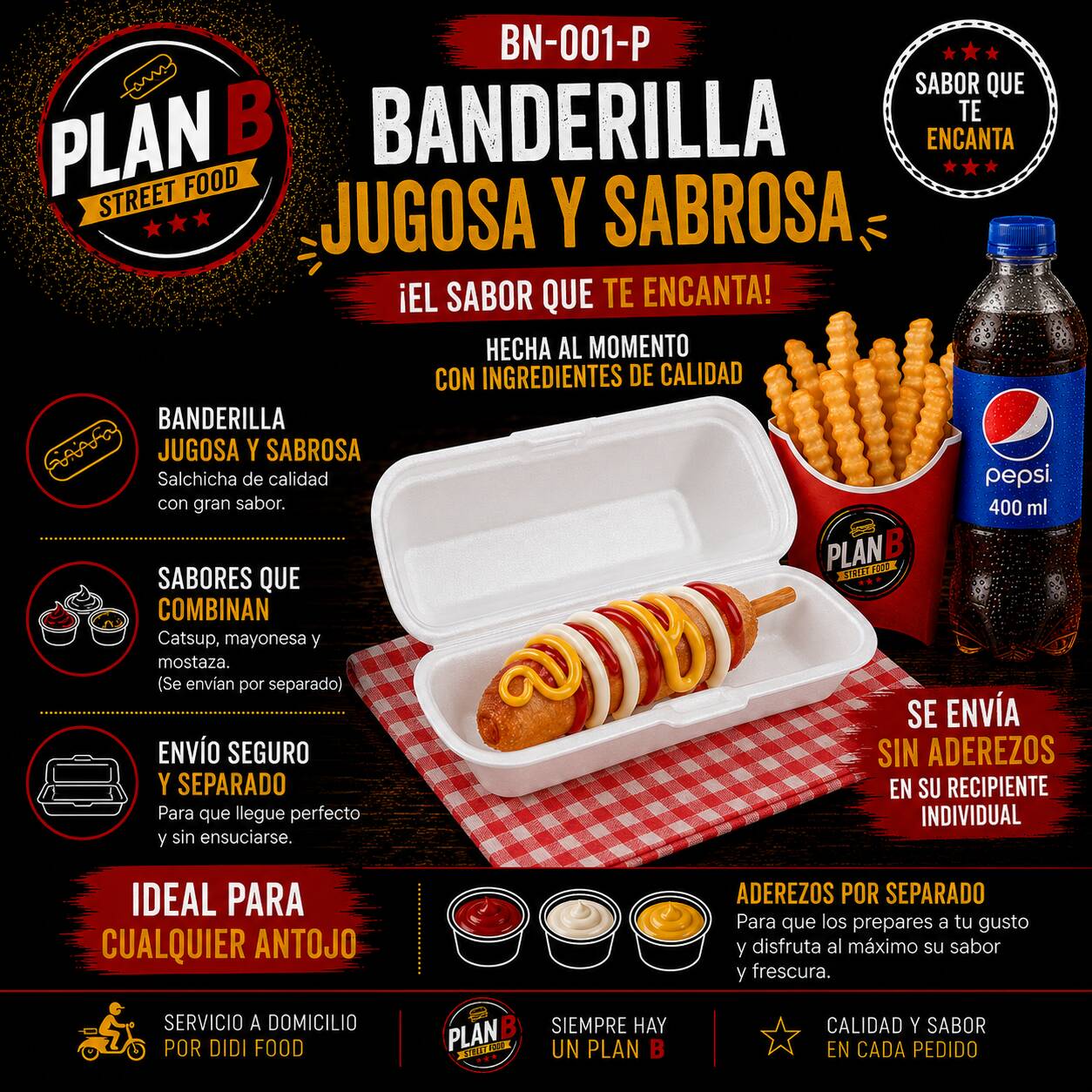 Banderilla con Papas y Refresco PEPSI