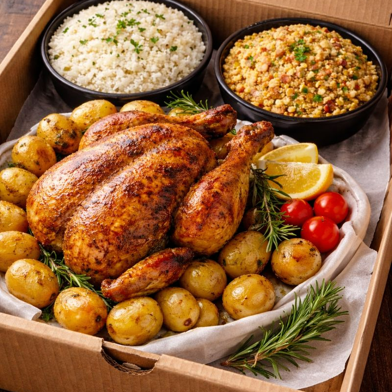 Arroz, Batatinha Assada, Farofa e Linguiça