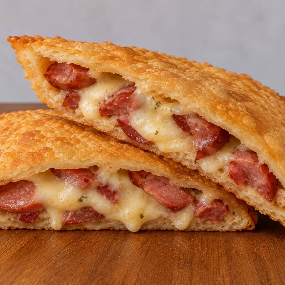 Calabresa saborosa e bem temperada combinada com queijo mussarela derretidinho, envoltos em nossa massa artesanal dourada e crocante