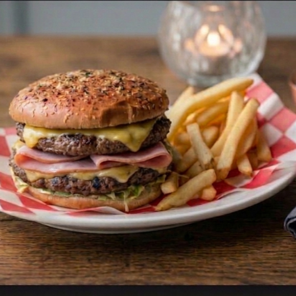 Hamburguesa Doble con Papas a La Francesa