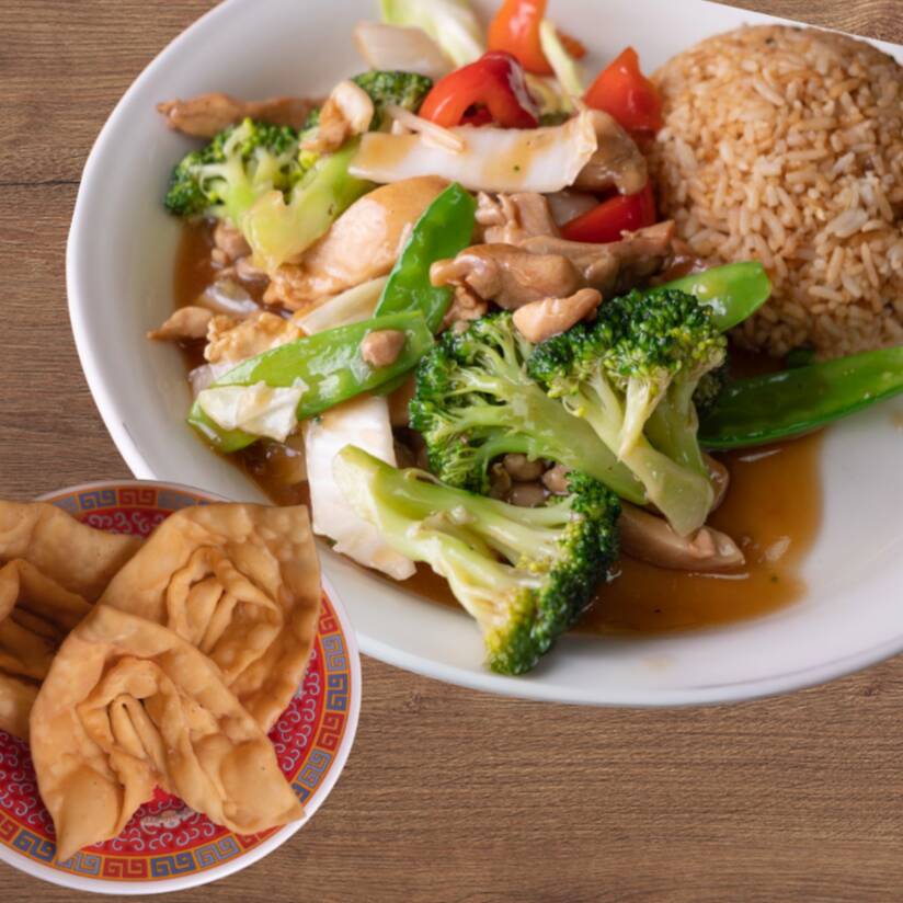 1 Pollo con verduras + Wantan Frito