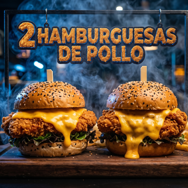 2 Hamburguesas Pollo Empanizado +papasfrancesa