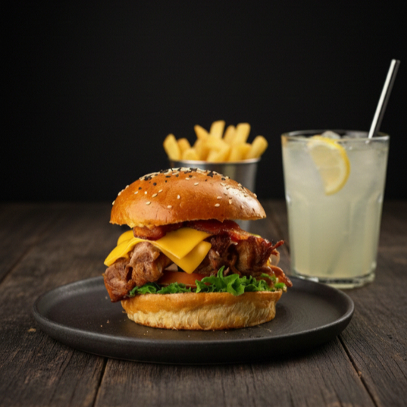 Burger BBQ + Papás + Bebida