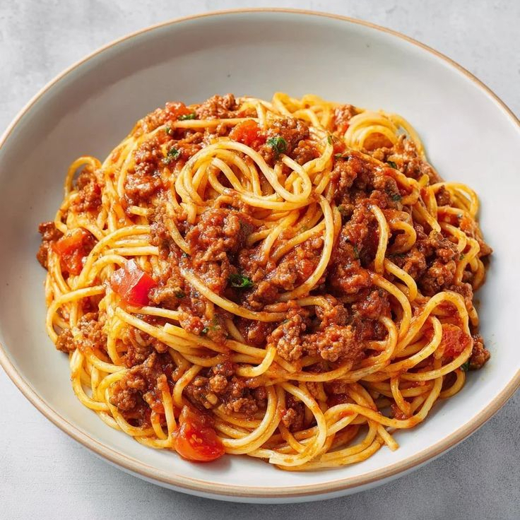 Massa longa cozida no ponto perfeito, envolvida em um molho bolonhesa encorpado, preparado com carne moída selecionada, tomates frescos e temperos especiais. Finalizado com ervas aromáticas, é um prato clássico, saboroso e irresistível, ideal para qualquer momento. 🍝🔥