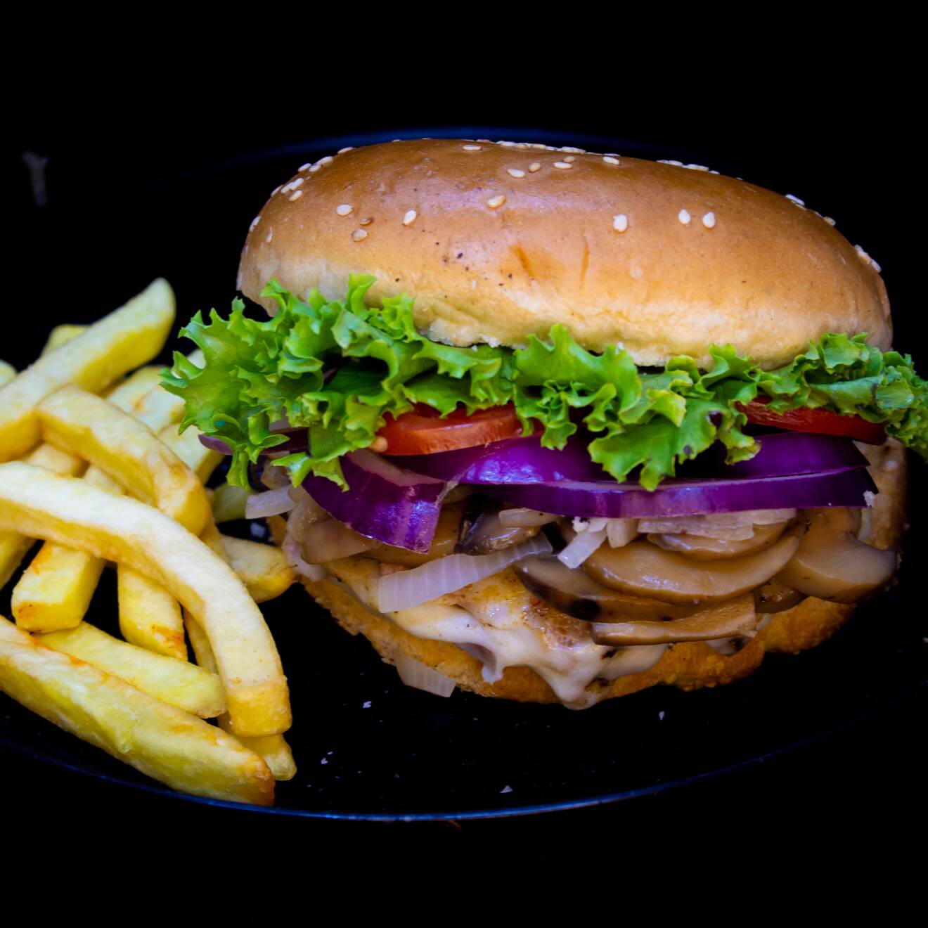 Hamburguesa Champiñones + PAPAS