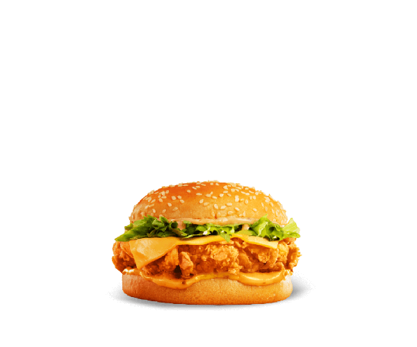 Filé 100% peito de frango empanado e crocante com fatia de queijo, alface e molho exclusivo Nola Rose.