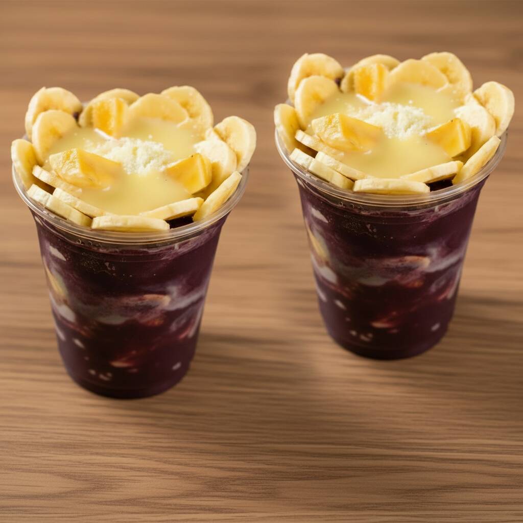 Delicie-se com o nosso combo perfeito para compartilhar ou para quem não abre mão de um açaí extra! São dois copos generosos de 350ml do nosso açaí cremoso e geladinho. Cada copo é cuidadosamente preparado com a combinação clássica e irresistível que você ama: Açaí 350ml: A base roxa e revigorante, pronta para energizar seu Dia. Banana Fresca: Fatias doces e macias que complementam perfeitamente o sabor do açaí. Leite Condensado: A doçura cremosa que realça cada colherada. Leite em Pó: Para aquela textura extra e um toque lácteo delicioso que derrete na boca. Ideal para um lanche refrescante, uma sobremesa indulgente ou para recarregar as energias a qualquer hora. Peça já e saboreie essa explosão de sabor!