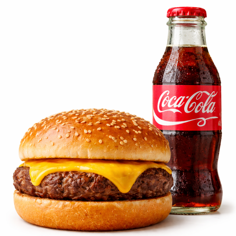 Atenção para as informações: CHEESEBURGUER com pão, carne e queijo, podendo incluir adicionais a parte. Refrigerante será enviado o que estiver disponível no estoque.