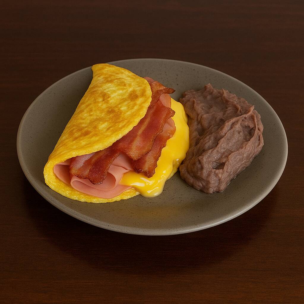 Omelette Jamón, Tocino y Manchego