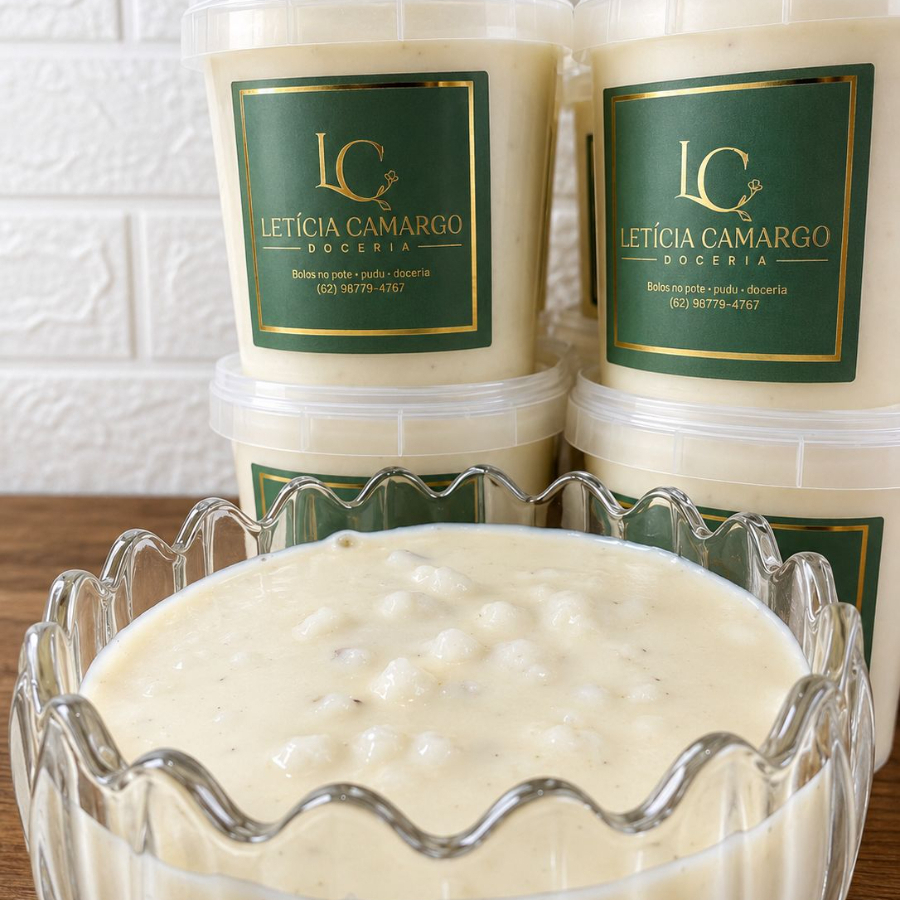 Canjica bem cremosa, feita apenas com, leite, creme de leite, leite condensado, leite ninho, leite de coco e coco.