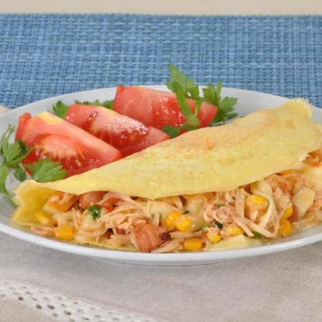 Omelete- 3 ovos, frango desfiado, milho, catupiry