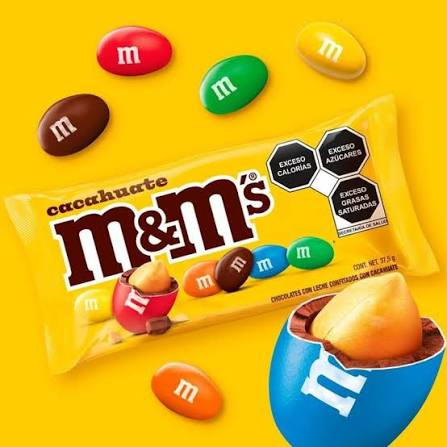 chocolates m&ms 37.8g empaque amarillo